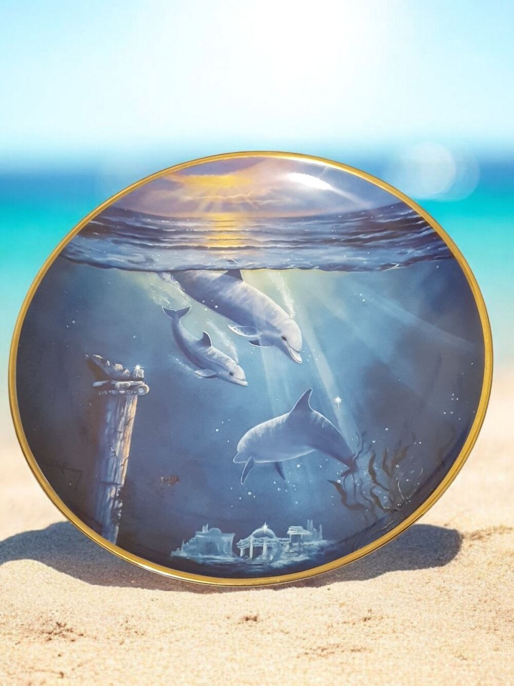 Legend of the Dolphins Collector Plate Franklin Mint Ocean Water Blue Vintage